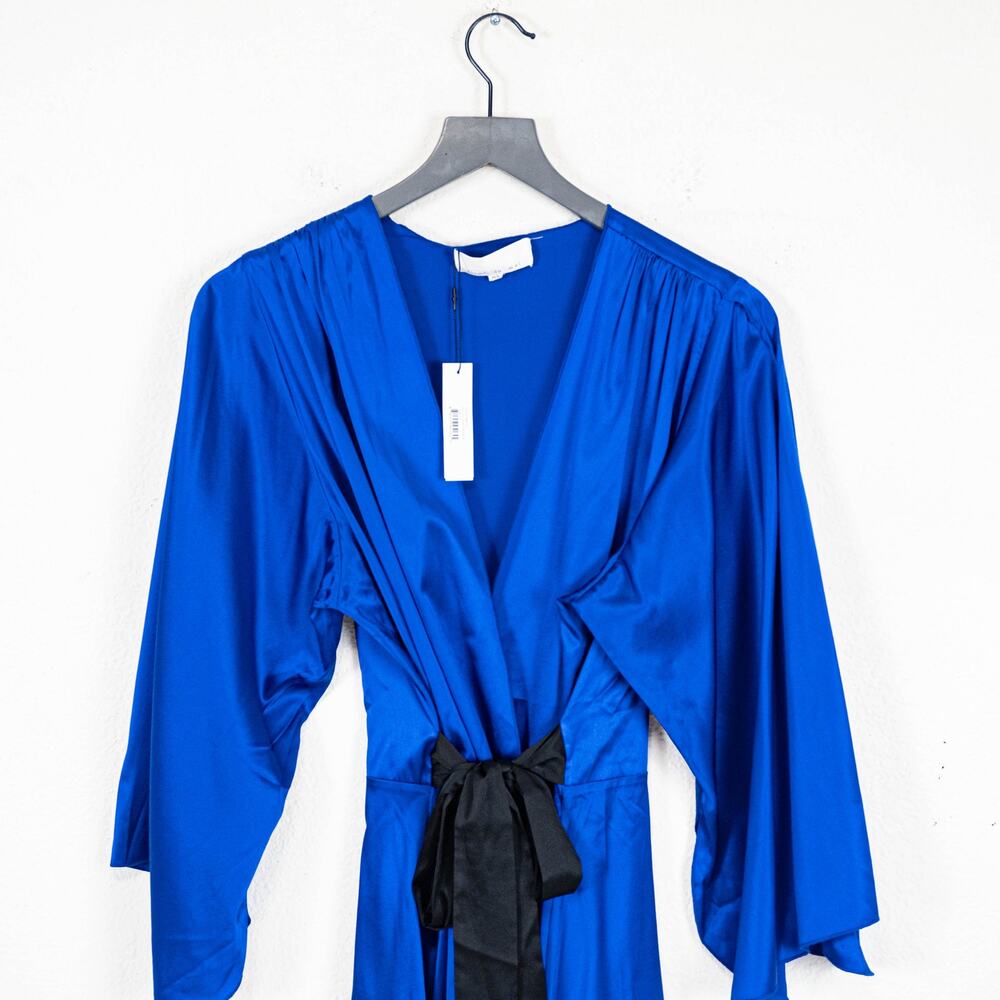 Fleur Du Mal Angel Sleeve Robe Denim blue Silk Charmeuse sz M/L - Picture 3 of 10